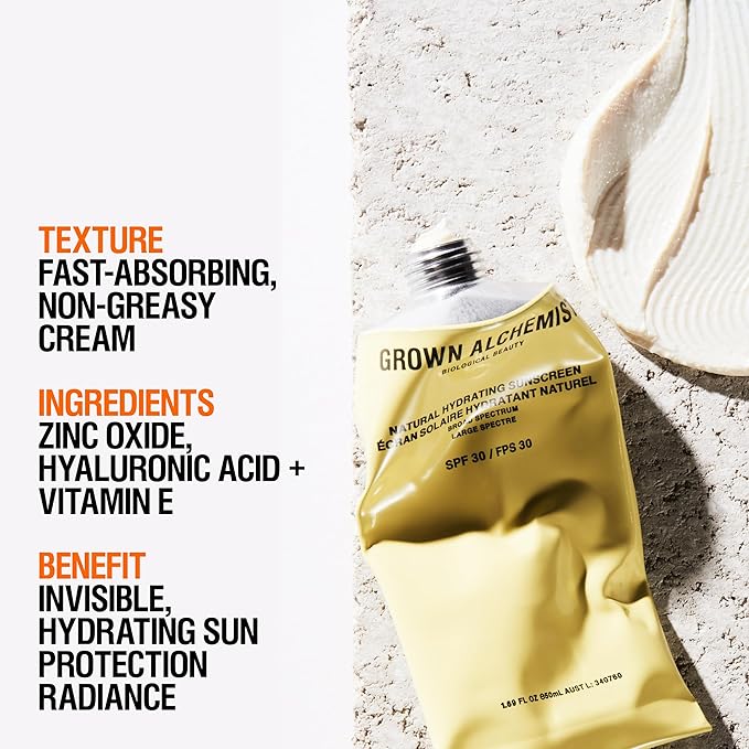 Grown Alchemist Hydrating Mineral Sunscreen SPF30, Natural Daily Moisturizing + Reef Safe (50ml / 1.69oz)