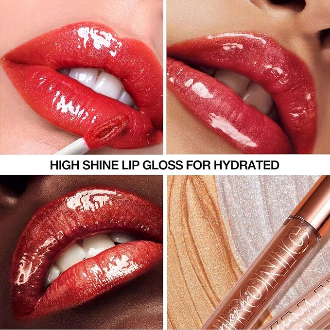 Rose Red Lip Gloss Lip Plumper Gloss Tinted Glitter Lipgloss Lip Oil Teens Moisturizing Lipstick Lip Balm High Shine And Vegan Plumping Lip Gloss For Women Girls Long-Lasting Dry Lip Care (08)