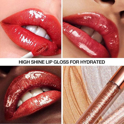 Honey Lip Gloss Lip Plumper Gloss Glitter Tinted Lip Plumping Lip Gloss for Girls Teens Plumper Long Lasting Moisturizing Lip Oil Shimmer Natural Sparkly Lipgloss Lip Balm for Women(05#)