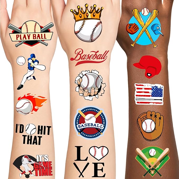 100 PCS Baseball Temporary Tattoos, Baseball Tattoos Stickers, Boys Girls