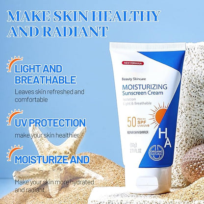 Hyaluronic Acid Body Sunscreen SPF 50, Sunscreen for Body & Face, Sunscreen Body Lotion Water Resistant, Hydrate Moisturizing Body Lotion with Sunscreen SPF 50, Sunscreen Moisturizer for Face Body