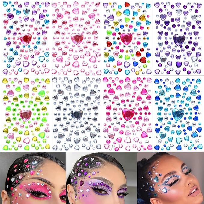 808 Pieces Heart Rhinestones Stickers Self Adhesive Flat-Back DIY Craft