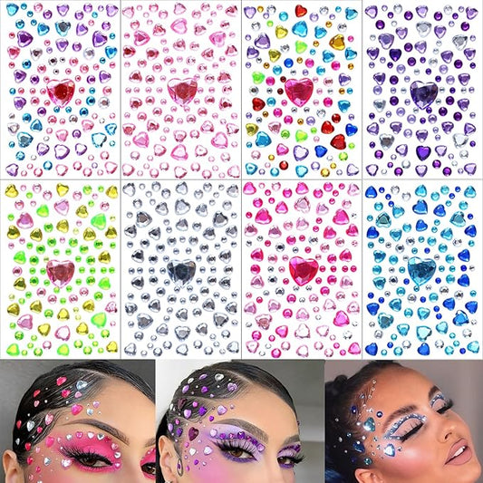 808 Pieces Heart Rhinestones Stickers Self Adhesive Flat-Back DIY Craft