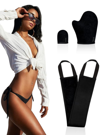 3 PCS Self Tanning Mitt Applicator, Self Tanner Mitt Applicator kit, Self Tanning Mit With Thumb And Back Lotion Applicators for Back, Ultra Soft Tanning Glove For Self Tan Mitt Applicator (Black)