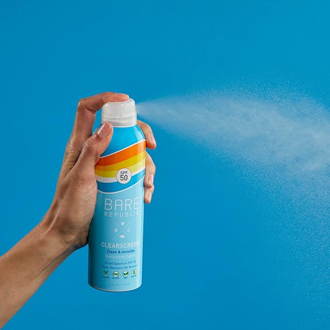 Bare Republic Clearscreen Sunscreen SPF 50 Sunblock Spray, Water Resistant with an Invisible Finish, 6 Fl Oz