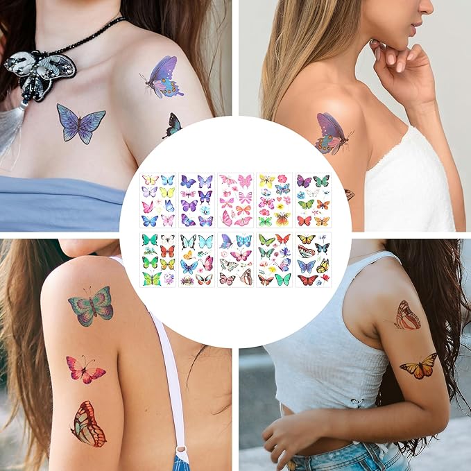 20 Sheets/198pcs Butterfly Temporary Tattoos, Butterfly Face Stickers Party Favors