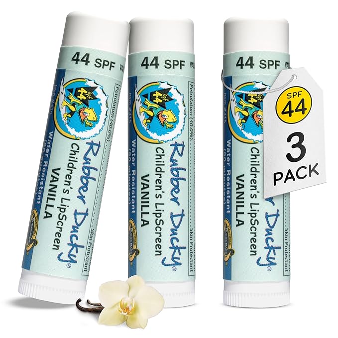 Rubber Ducky | Lip Sunscreen SPF 44, Vegan Lip Balm for Kids with Vitamin E, UV Lip Balm with SPF 44 for Sensitive Lips | Water Resistant, Untinted, Vanilla | Broad Spectrum Lip Protection Sunscreen