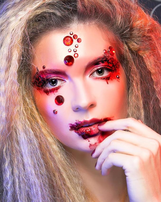 NIACONN Red Face Jewels Gems Stick on, 10 - Red