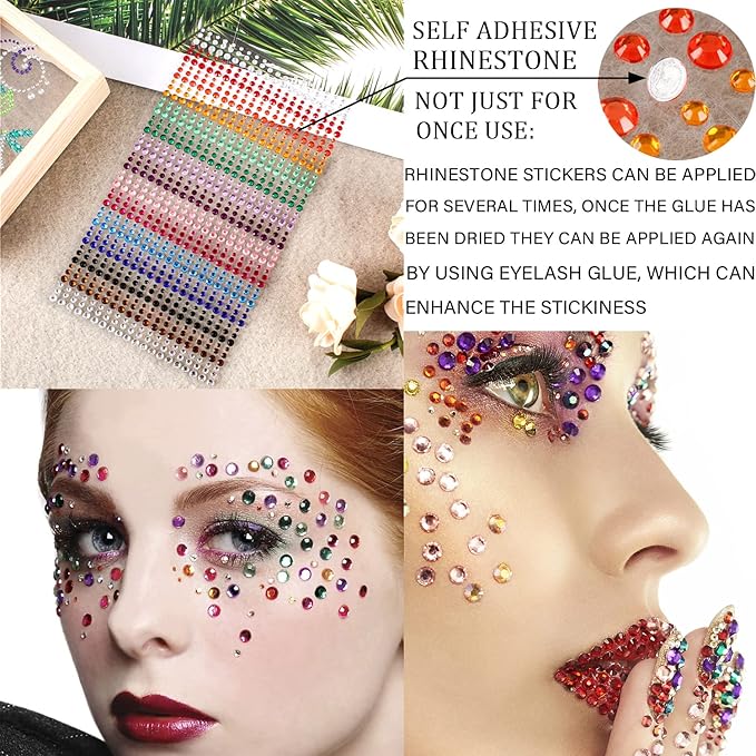 1250 Pcs Self Adhesive Rhinestones for Makeup Eyes Women