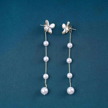 Vintage Crystal Butterfly Pearl Earrings Long