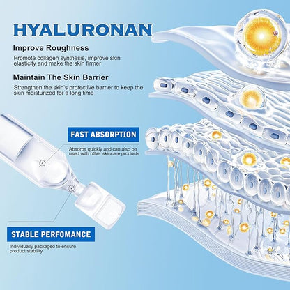 60Pcs 3% Hyaluronic Acid Serum Ultra-Hydrating Vials,Hyaluronic Acid Tubes,Ultra Hydrating Serum,Hyaluronic Acid Serum for Face,Single-Use Hyaluronic Acid Tubes Vials(2Box)