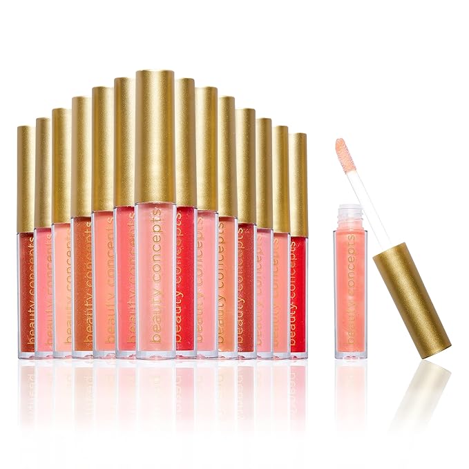 Nicole Miller New York Beauty Concept 15-Piece Lip Gloss Set - Glamorous Rosy Nude Shades Lip Gloss Set - Beauty in Clear Bottles, 0.07 Fl oz Each