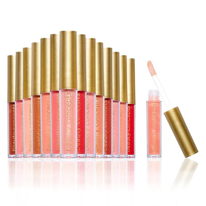 Nicole Miller New York Beauty Concept 15-Piece Lip Gloss Set - Glamorous Rosy Nude Shades Lip Gloss Set - Beauty in Clear Bottles, 0.07 Fl oz Each