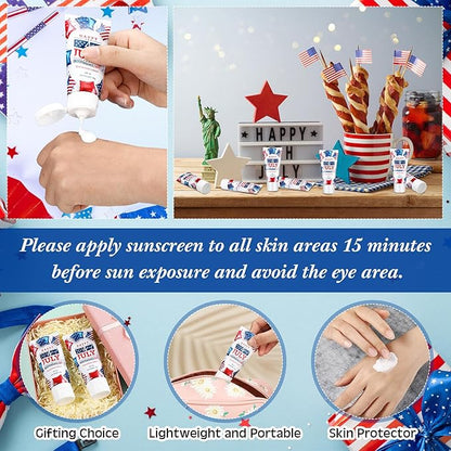 24 Pcs 4th of July Party Supplies Bulk Spf 30 Mini Sunscreen for Summer Independence Day Party 1oz Travel Size Thank You Gifts for Patriotic Favors Supplies