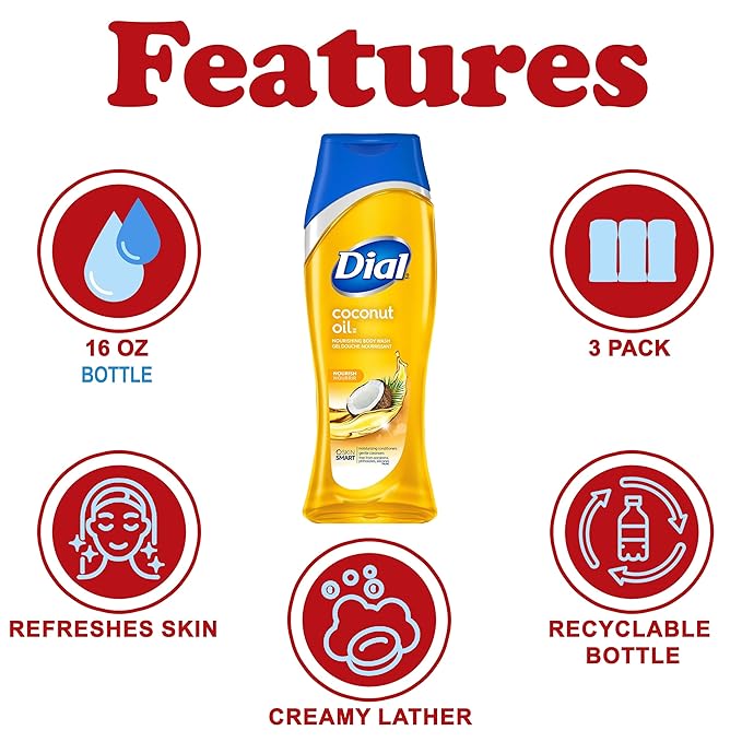 Dial Body Wash Coconut Oil, 3