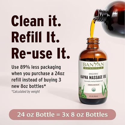 Banyan Botanicals Kapha Massage Oil – Organic Massage Oil with Chitrak and Tulsi – Warming Ayurvedic Oil to Revitalize The Tissues and Awaken The Mind – 8 oz. – Non-GMO Sustainably Sourced Vegan