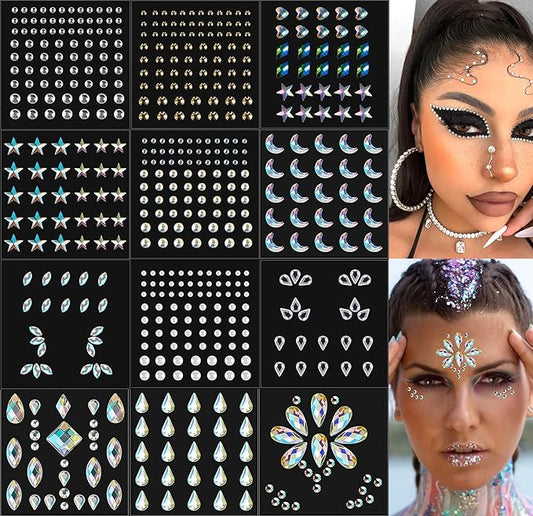 12 Sheets Self Adhesive Rhinestones for Makeup Eyes Rhinestone Stickers