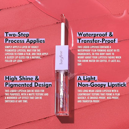 Long Lasting Liquid Lipstick with Clear Lip Gloss Long