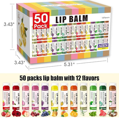 AZEN 50 Pack Lip Balm, Natural