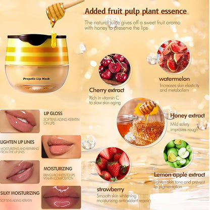 3Pcs Lip Balm Honey Pot, Lip Honey&Strawberry&Watermelon)