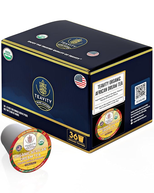 Organic Rooibos Tea Pods with Vanilla & Orange - Naturally Decaf Tea - African Dream by Teavity (36 Tea Pods)