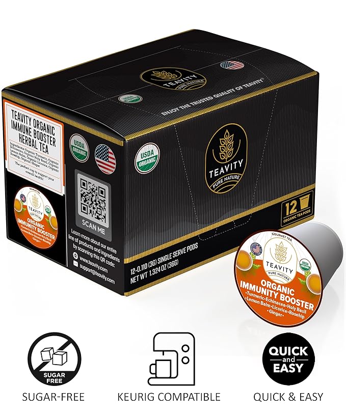 Organic Ginger with Echinacea, Turmeric, and Licorice for Keurig Decaf Tea by Teavity (36 Tea Pods)