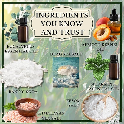 USA MADE | Eucalyptus Spearmint Spa Gift Baskets for Women. 6 Cold & Stress Self Care Gifts, Aromatherapy Epsom Salt Bath Soak, Bath Soap, Bath Bombs (Truffle), Bath Salts Gift Basket.