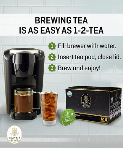 Organic Green Tea Pods for Keurig - Unsweetened Green Tea for K Cup Machines by Teavity (12 Tea Pods)