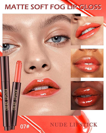 Moisturizing Lipstick Pen, Red Nude Pink Shimmer Glossy Plumping Lip Gloss,Hydrating Tinted Lip Balm,Long Lasting Waterproof Jelly Lip Gloss Plumper Lip Tint Stain,Christmas Makeup Gift for Women-07