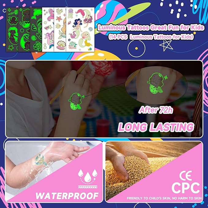 140+ Styles Luminous Kids Tattoos, Temporary Tattoo Stickers Games (Mermaid)