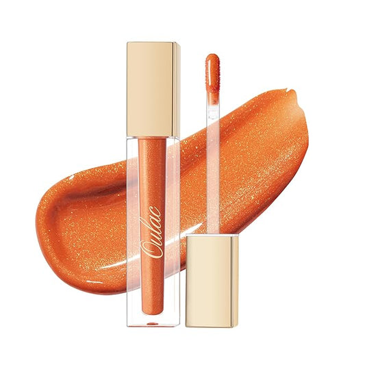 Oulac Shine Orange Liquid Lipstick for Women-Lip Plumper Lip Gloss for Dry Lip Care, Lightweight Soft and Hydrating Lip Tint Stain with Vitamin E & Rose Oil Vegan & Cruelty-Free, S06