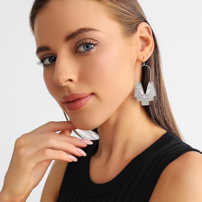 Zealmer Gold Geometric Earrings Statement Vintage