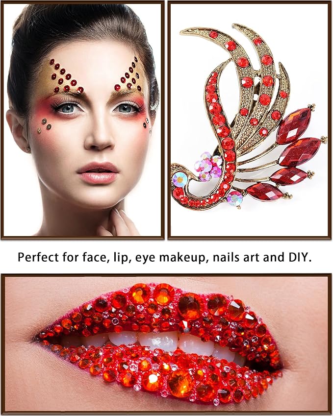 NIACONN Red Face Jewels Gems Stick on, 10 - Red
