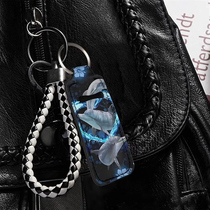 Cute Blue Dolphin Print Chapstick Keyring Balm