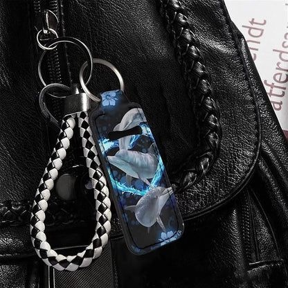 Cute Blue Dolphin Print Chapstick Keyring Balm