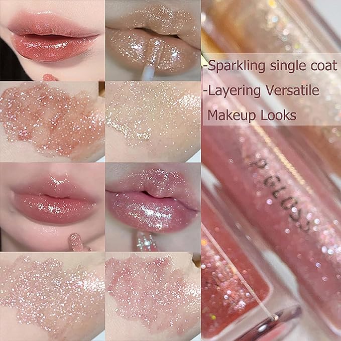 5 Colors Shimmery Glitter Lip Gloss Liquid Lipstick Set, Plumping Hydrating Lip Glow Oil, High Shine Sparkling Color Lipstick Makeup