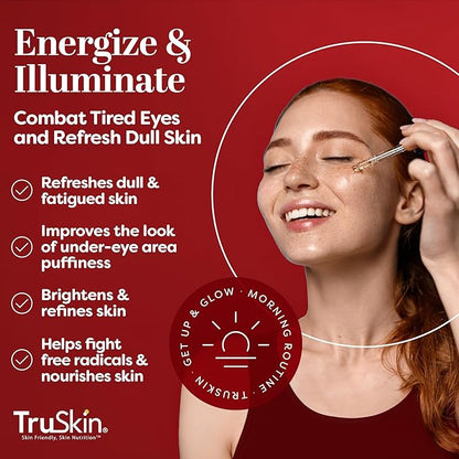 TruSkin Caffeine Face & Eye Serum – Energizing 5% Caffeine Serum with EGCG Niacinamide Matcha and Ginseng – Improve Look of Under Eye Dark Circles and Puffiness, 1 fl oz