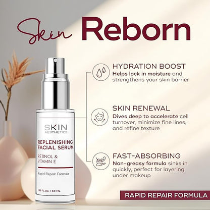 Retinol & Vitamin E Face Serum - Anti-Aging, Blemishes, Fine Lines & Wrinkles Treatment - Dermatologist Tested Korean Skincare - Clean Beauty, Cruelty-Free - 1.69 oz