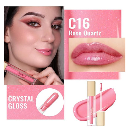 Oulac Pink Lip Gloss High-shine Moisturizing Lip Gloss Oil Colorful Shade Liquid Lipstick Non-sticky Cup Glitter lipstick Lip Tint Reduce Fine Lines Lip Glaze For Dry Lip C16