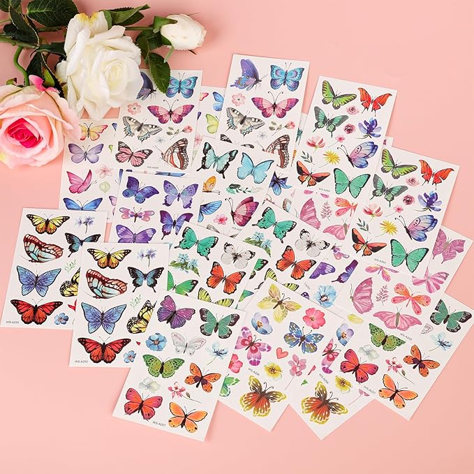 20 Sheets/198pcs Butterfly Temporary Tattoos, Butterfly Face Stickers Party Favors