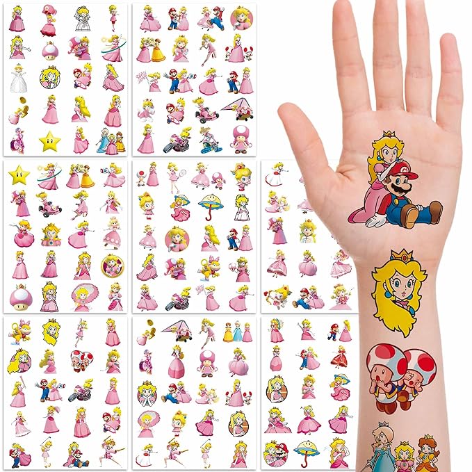160PCS Peach Tattoo Sticker - Cartoon Princess Waterproof Girls
