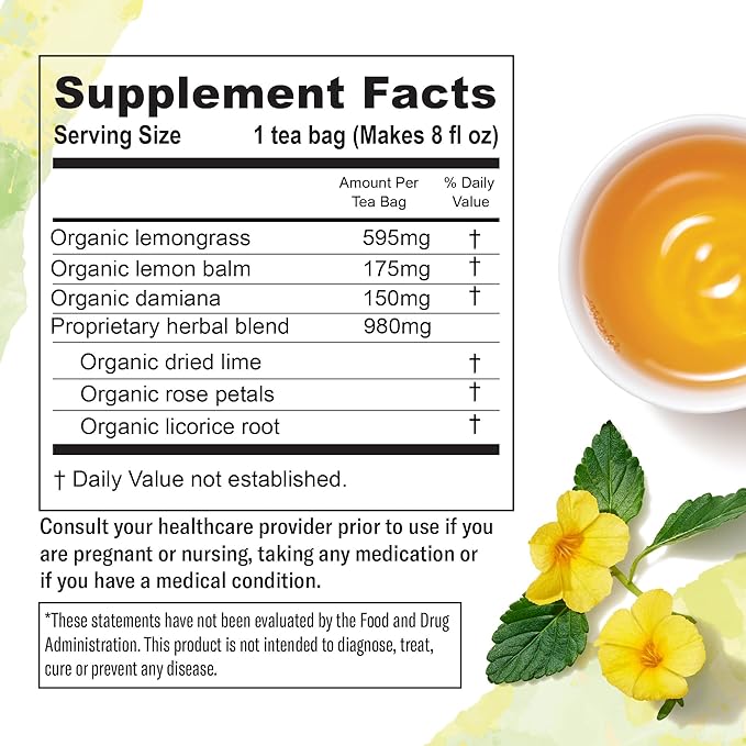 Numi Organic Damiana Herbal Tea Variety Pack - Relax, Focus & Uplift with Damiana, Butterfly Pea Flower, Lemon Balm, Gingko (Pack of 3), 16 Count Herbal Tea Bags