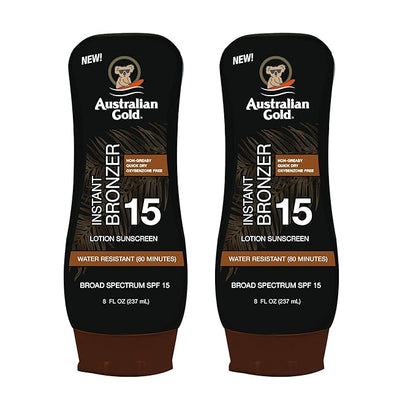 Australian Gold SPF 15 Lotion Bronzer, Twin Pack, 8 FL Oz (Pack of 2)