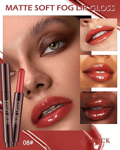 Moisturizing Lip Solid Serum Gloss,Red Shimmer Glossy Plumping Lipstick Pen, Hydrating Tint Lip Balm, Long Lasting Waterproof Jelly Lip Gloss Plumper Lip Tint Stain,Christmas Makeup Gift for Women- 08