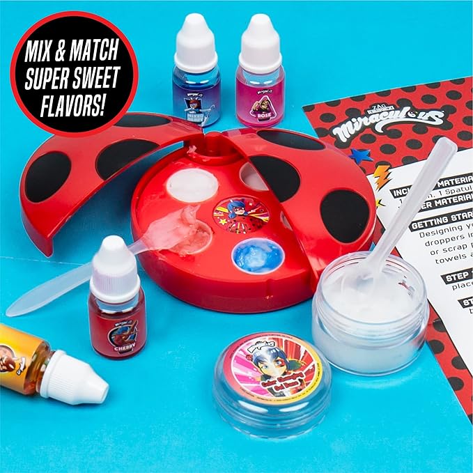 Miraculous Color-Changing Lip Balm Maker, Make Your Own Ladybug Lip Gloss Kit, Travel-Friendly Lip Balm Palette Great for Miraculous Parties & Group Activities, Perfect for Kids Ages 6, 7, 8, 9, 10