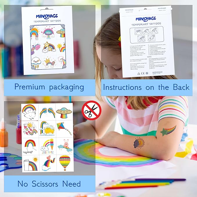 96 PCS Rainbow Individually Wrapped Tattoos, Rainbow Tattoo Boys Girls