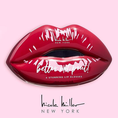 Nicole Miller Lip Gloss Collection, 4 Count (Pack of 1), Better Not Pout Red