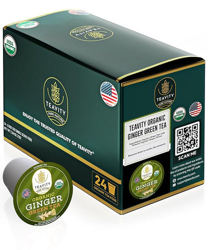 Organic Ginger Green Tea Pods for Keurig by Teavity (24 Tea Pods)
