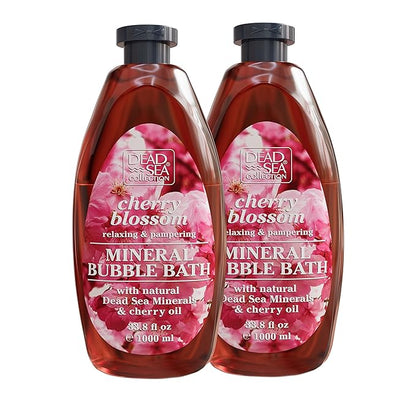 Dead Sea Collection Bubble Bath with Cherry Blossom for Women and Men – Cherry Seeds Oil and Dead Sea Salt - Nourishing and Moisturizing Skin - Pack of 2 (67.6 fl.oz)