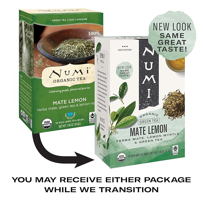 Numi Organic Tea Mate Lemon, Yerba Mate, Green Tea and Lemon Myrtle, 18 Count Tea Bags (Pack of 3)